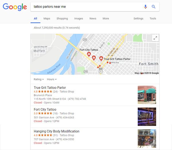 google maps results