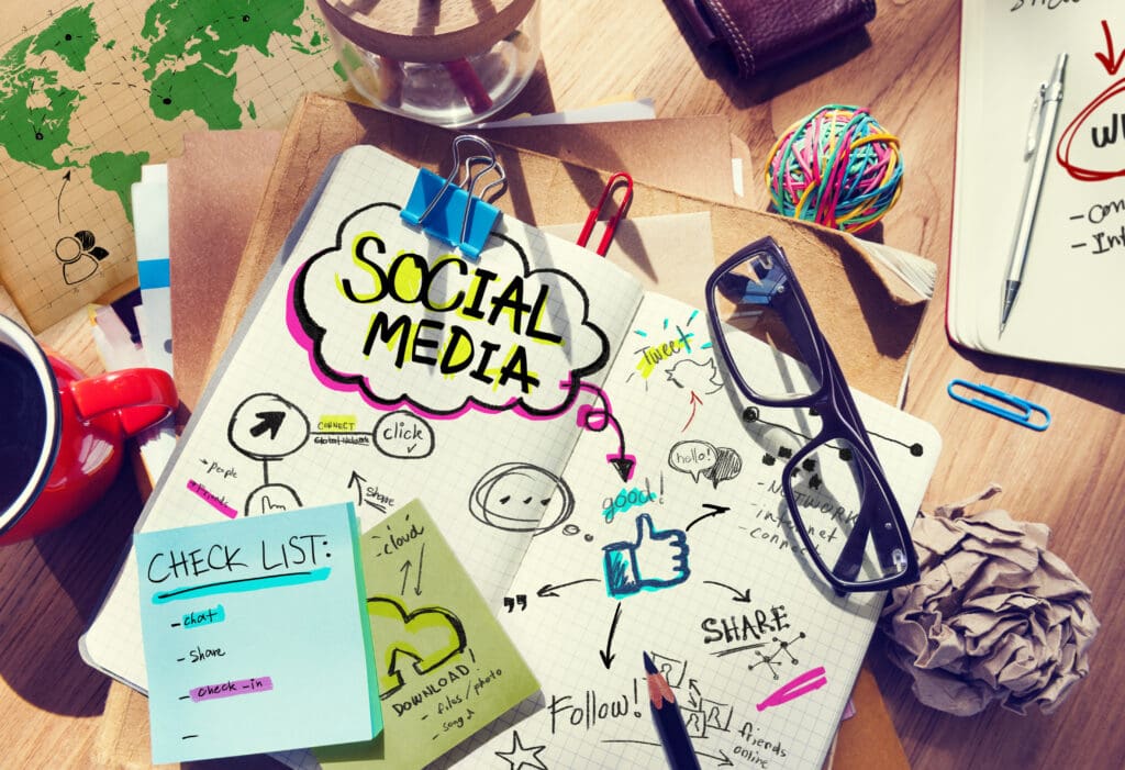 Desk,With,Social,Media,And,Connection,Concept social media management